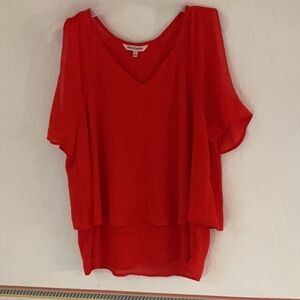 Juicy Couture Cold Shoulder V-Neck Blouse, Size S, Red
